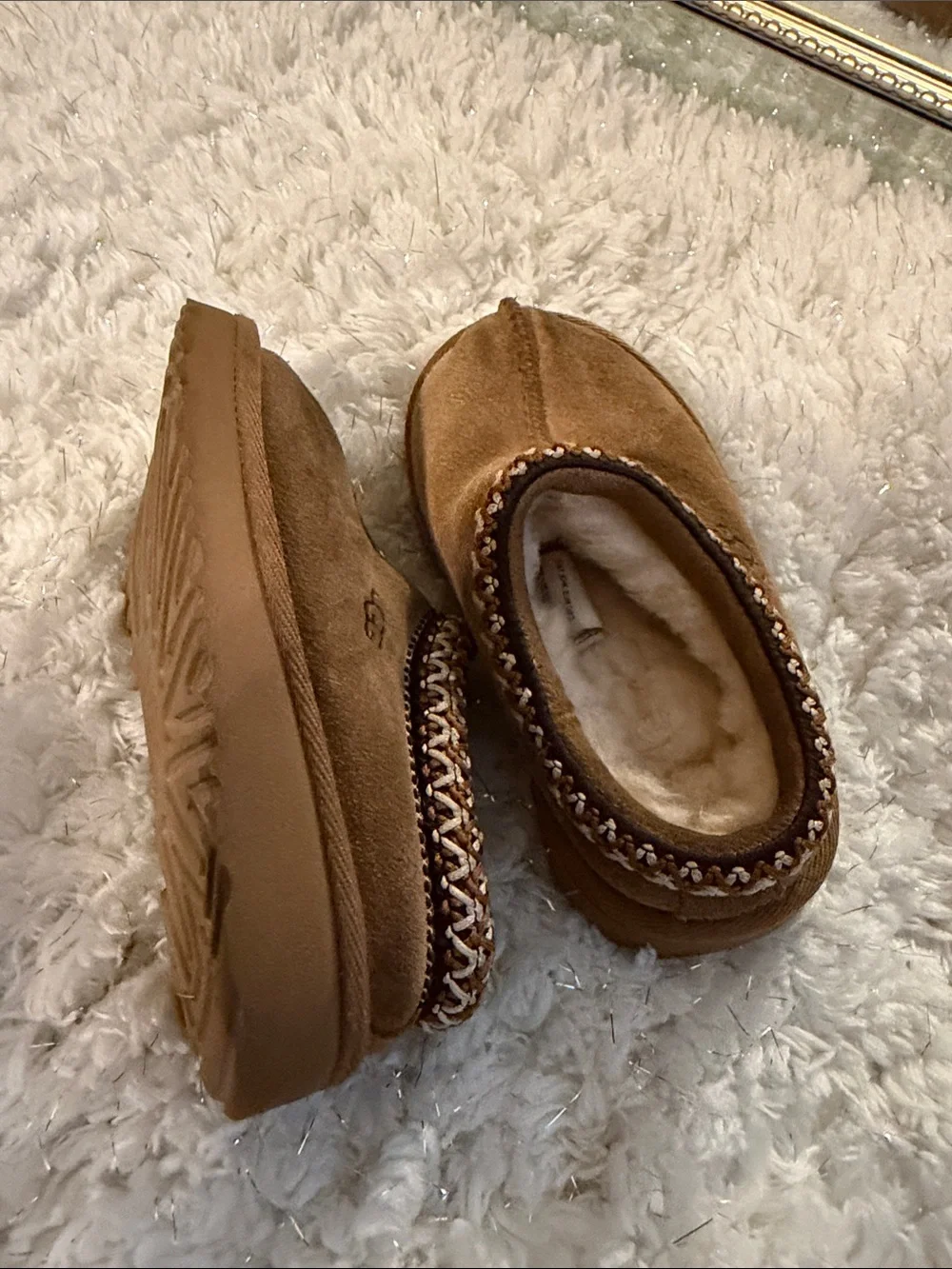 UGG Kids Chestnut Brown Suede Slip-On Slippers